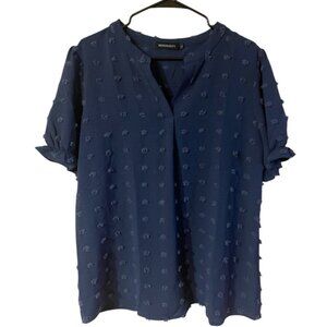 Merokeety Womens Blouse Navy Swiss Pom Pom Dot Short Sleeve Tunic Top Size L